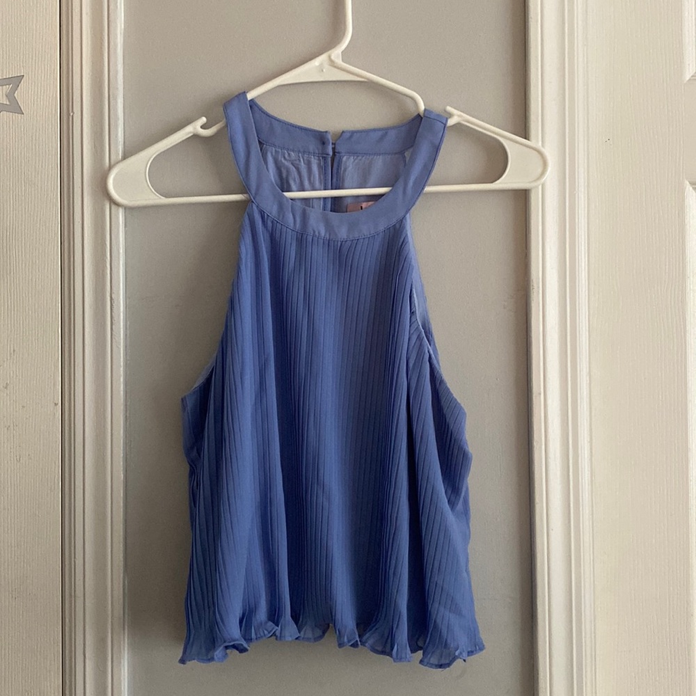 Blue/lavender ruffle halter neck tank